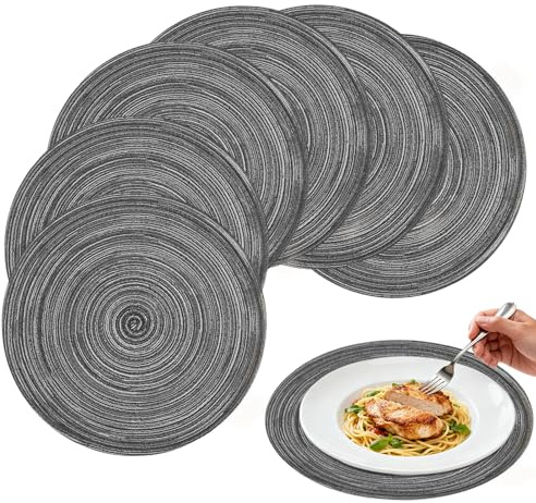 wiipara 6er Set Platzsets Rund aus Baumwolle, Geflochte Runde Tischsets Abwaschbar 38 cm, Schmutzabweisend, Hitzebeständig, Platzdeckchen Tischunterlage, Ideal für Küche, Festlichkeiten & Weihnachten