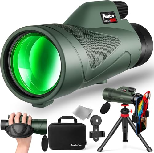 Pankoo Monokular für Erwachsene, 12 x 60, Hochleistung, Monokular-Teleskop für Wildtiere, Vogelbeobachtung, Jagd, Camping, Reisen, Sekenery mit Smartphone-Halterung und Stativ