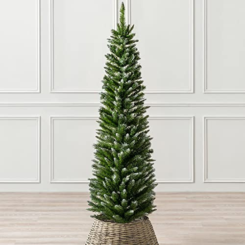 Christow Frosted Pencil Christmas Tree, 5ft | Artificial Slim Snow-Dusted Spruce, 236 Tips, Dual-Tone PVC Needles, Easy Assembly with Stand