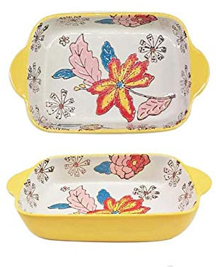 SMSOM Ceramica Piccola teglia da Forno Set di bakeware - Colore Verniciato Porcellana Rettangolare teglia per Verdure, Lasagna, casseruola, Pane, Brownie - Set di 2, 4 Colori (Color : Yellow)