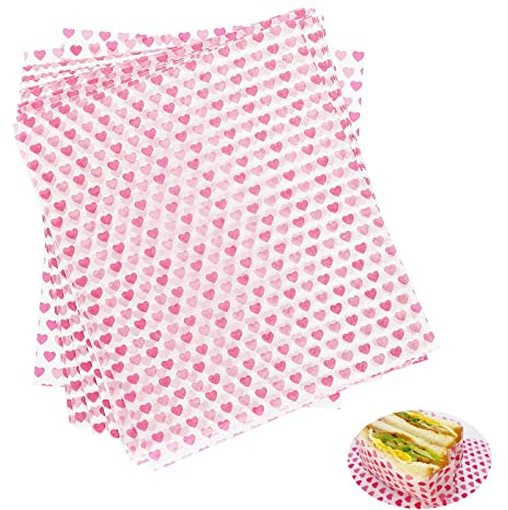 Lebensmittelverpackungspapier，Herzförmig Fettdichtes Papier Checkered Deli Basket Liner Antihaft Butterbrotpapier zum Backen Sandwich Burger Wrap 100 Stück