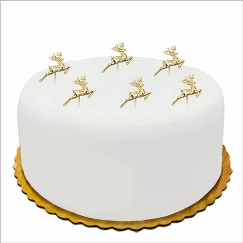Paquete de 6 adornos para tartas de Navidad, decoración de renos para magdalenas, troncos de Navidad, decoración de ciervos, decoración tradicional no comestible, suministros de fiesta, adornos de