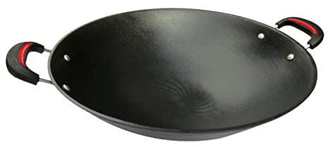 YYUINU Wok de hierro fundido, doble oído, gran wok de hierro, para el hogar, olla grande de hierro fundido, 51 cm
