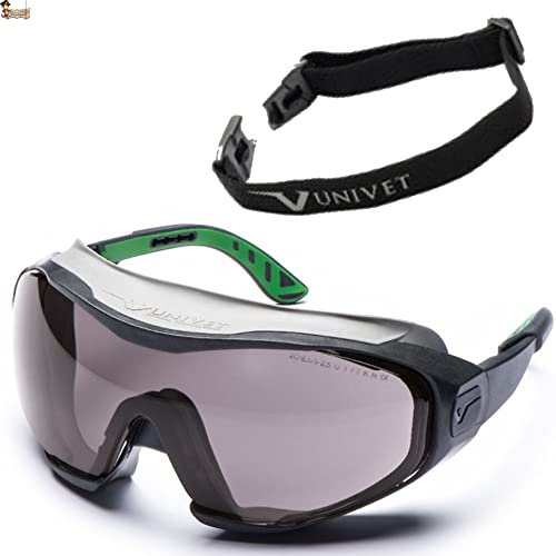 BricoLoco.com Gafas protección y seguridad en trabajo. Antivaho. Antiempañante. Protectoras antilíquidos antipolvo. Incluye patillas y banda elástica. (Lente solar G-15)