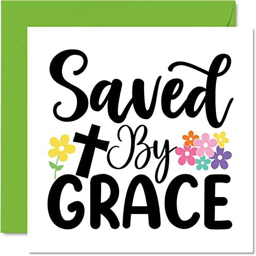 Religiöst påskkort – Saved by grace – glad påskkort, bibelns påskkort, kristna påskgåvor, 145 mm x 145 mm vårsäsong gratulationskort för familj och vänner