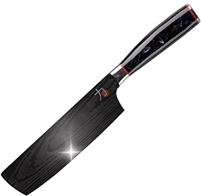 MasterPro Tetsu | Cuchillo de Cocina Japonés Cleaver de 17,5 cm | Perfecto para Cortar Carne Cruda y Huesos | Cocina Profesional | Reforzado, Equilibrado y con Revestimiento de Titanio