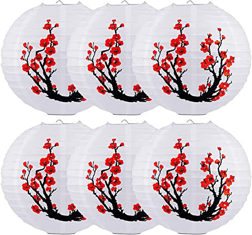 6 Pcs Chinese Japanese Paper Ball Lanterns，Cherry Blossom Lanterns Plum Blossom Lanterns Decorations for Shade Chinese Oriental Style Light Restaurant Wedding Party (Red Cherry Blossom)