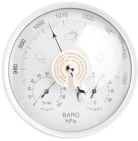 Daweglop HygromèTre IntéRieur NuméRique Tenture Murale ThermomèTre MéTéO BaromèTre DéCoration de 132MM Utilisation pour Un Environnement DifféRent (Blanc, Taille)