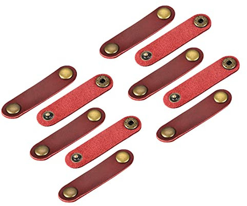 sourcing map Pack of 10 Leather Cable Straps Cord Organizer 63x16mm Portable Cable Leather Clips Burgundy Earphone Cord Management for Cable, Wire