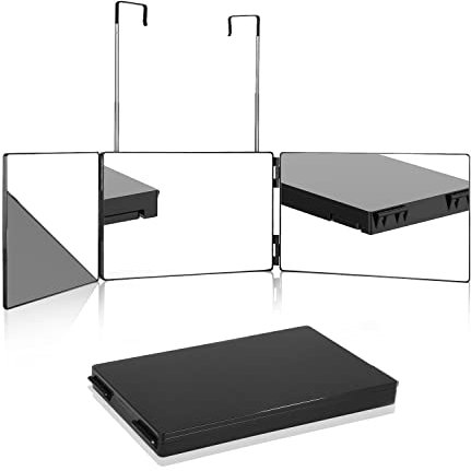 360 Grad Spiegel, 3 Wege Spiegel mit Haken, Tragbarer Kosmetikspiegel, Höhenverstellbarer und Faltbar, Rasierspiegel mit 10X Vergrößerungsspiegel, für Haarschnitt, Rasieren, Schminken, Haarstyling