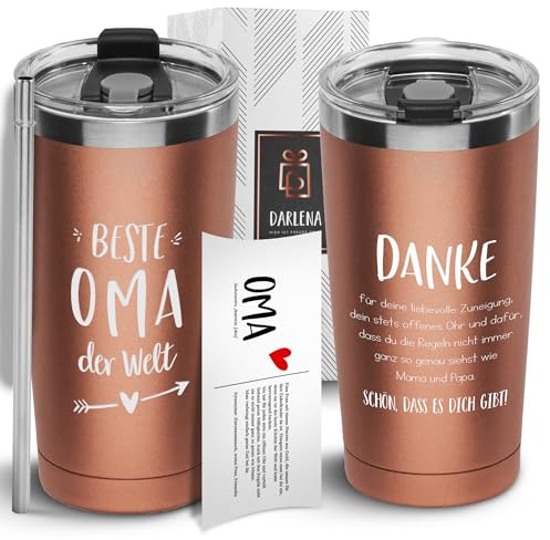 Darlena Thermobecher Beste Oma | Oma Geschenk, Geburtstagsgeschenk | Kaffeebecher to go mit Spruch | Lustige Enkel Geschenke für Oma zum Geburtstag, Muttertag oder Weihnachten | 500 ml