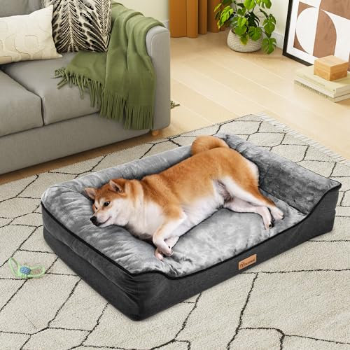 YITAHOME Panier pour Chien Orthopédique,Coussin Dehoussable pour Chien,Coussin Dehoussable pour Chiens,Lavable Lit Chiens,89x63cm,Noir