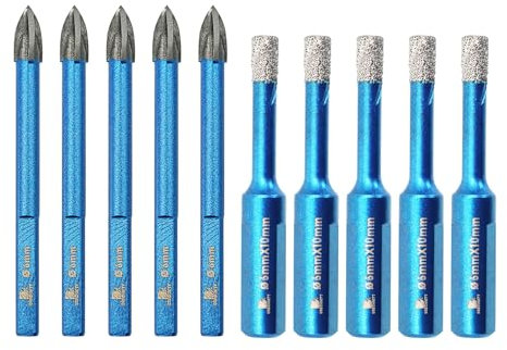 BRSCHNITT1 - Set di punte diamantate per trapano a secco da 1/4 x 5, sega a tazza diamantata e 5 punte da trapano in carburo con gambo triangolare, per porcellana, piastrelle, ceramica, pietra,