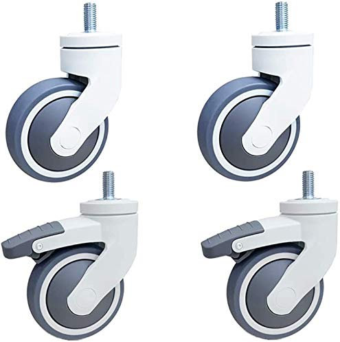 4-Zoll-Medizinrollen, 100 mm Gummi, M12-Gewinde, geräuschlose Universal-Lenkrollen mit Bremse, Hochleistungsrollen für Krankenhaus-Schönheitsinstrumentenwagen, Pflegebett, 400 kg / 4 Stück