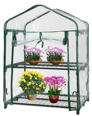 Avilia Serra da Balcone e Giardino a 2 Ripiani con Copertura Removibile - Compatta 69x49x93 cm, Montaggio Facile, Struttura Durevole e Resistente per Piante, Fiori