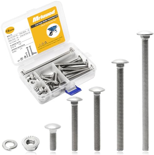 18 Sets 5/16-18 Carriage Bolts for Wheelbarrow Handles Nut and Bolt Set 304 Stainless Steel Wheelbarrow Rebuild Parts Replacement Assortment Kit for Furniture Repair, and Wood Joining