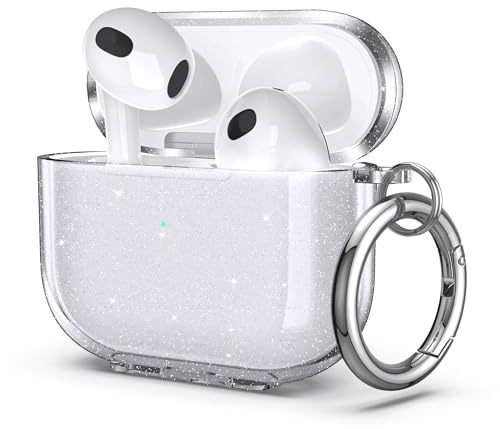 ULAK Cover Compatibile con AirPods 3 Trasparente, Antiurto Protettiva Custodia per Airpods Terza Generazione 2021 [LED Anteriore Visibile] [Supporto Ricarica Wireless], Brillantini Glitter