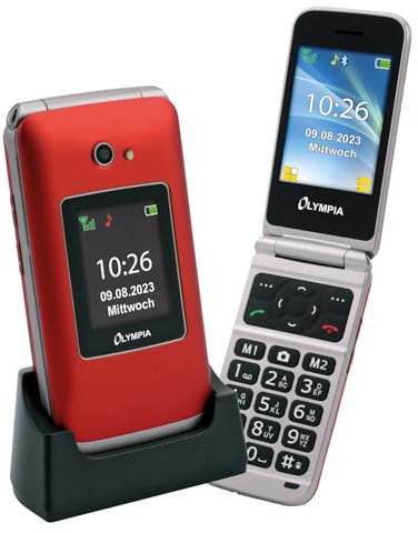 Olympia Vitus 2G Seniorenhandy | Klappbar mit Großtasten | Hörgerätekompatibel | Smartphone für Senioren | Notruftaste & SOS-Funktion | Farbdisplay | Kamera | Taschenlampe | Langlebiger Akku | Rot