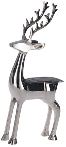 EGLO LIVING Deko Rentier Baligian, Weihnachtsdeko Fensterbank Wohnzimmer | Weihnachtsfigur Hirsch Reh, Tischdeko Weihnachten aus Metall in Chrom, H 36,7 cm