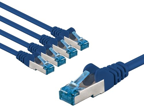 goobay Lot de 5 câbles réseau Cat 6A blindé S/FTP/CU Ethernet PiMF, LSZH/Cat 6a avec 10 Gbits Bleu 5 x 2 m 66033