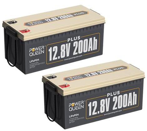 Power Queen Lithium Batterie 12V 200Ah Plus 2er-Pack für Wohnmobile | 200A BMS, Deep Cycle, 4000+ Zyklen, 4P4S, für Wohnmobile, Camper, Solar, Off-Grid, Haushalt Energiespeicher
