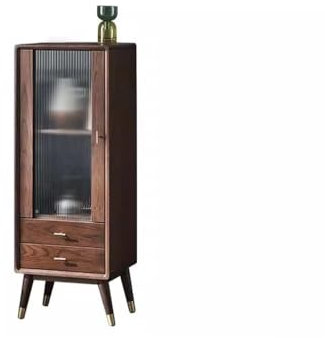 GUERNSEY Weinschrank Schwarzer Walnussfarbener TV-Seitenschrank aus massivem Holz, nordischer Weinschrank aus Eiche, einfacher Wohnzimmer-Retro-Aufbewahrungsschrank Weinregal