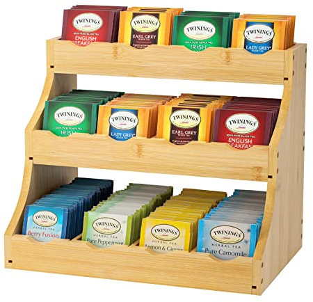 NUTUNI Teebeutelorganizer aus Bambus, Teebox aus Holz mit 12 Staufächern 3-stufiger, für die Teebeutel Aufbewahrung extra groß(Selbstmontage)