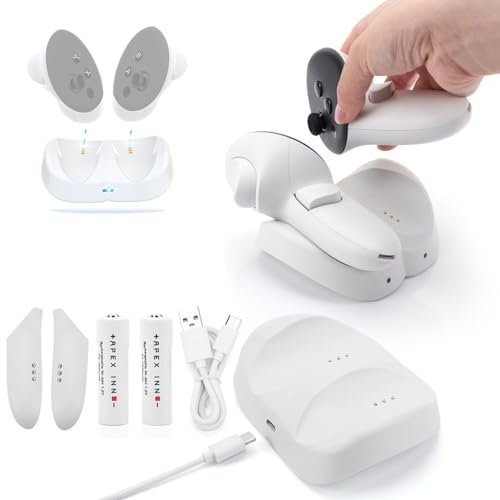 SAKURRDD Base de carga for Meta Quest 3, estación de carga de accesorios VR for Oculus Quest 3 con 2 baterías recargables, adaptador de 50 W, base Quest 3 con cable tipo C/842