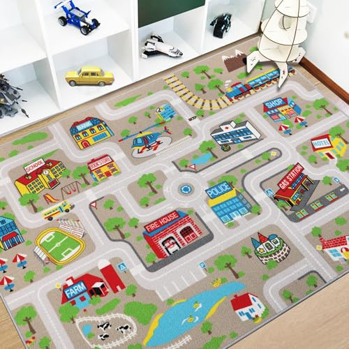Capslpad Alfombra de juego para niños, 150 x 200 cm, antideslizante, lavable a máquina, alfombra de ejercicio de pelo corto, alfombra educativa para habitación de niños, sala de juegos para niños