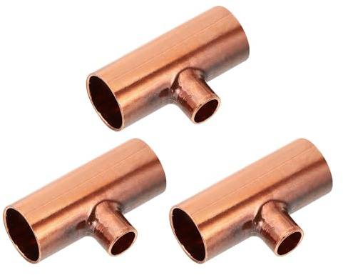 PATIKIL 5/8 x 5/16 x 5/8 ID Reduzier-T-Stück Kupfer Lötfitting Kupferfittings, 3 Stück 99,9% 3-Wege-Reines Kupferrohrrohrverbinder Adapter Reduzierstück mit Lötfittings