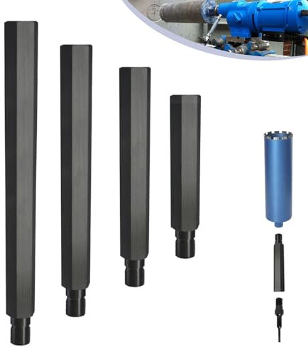 Extensión de brocas de 200 mm con conexión 1 1/4 pulgadas UNC, longitudes útiles 150 mm, corona de diamante de inserción de acero 42Cr4 (DIN 1.7045), adaptador para corona, taladro de núcleo, sierra