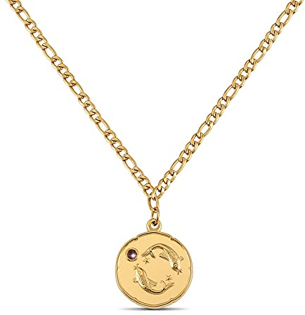 GD GOOD.designs EST. 2015 Sternzeichen Kette Fische Gold mit Geburtsstein für Damen | 18K vergoldete Halskette mit Zodiac Anhänger