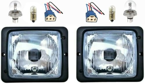 MelTruck® 2x R2 Scheinwerfer mit Fernlicht Positionslicht Abblendlicht für IHC Fendt Zetor E20 mit Lampenfassungen und Glühbirnen 12V (3 Funktionen - R2 - mit Lampenfassungen)