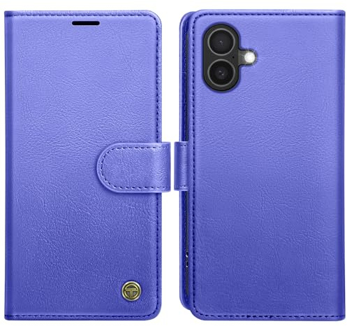AIMOYU for iPhone 16 Case, Flip Wallet Leather Phone Case with [4 Card Slots] [Kickstand] [RFID Blocking] Magnetic Protective Shockproof Cover for iPhone 16 Phone Case - Lake Blue