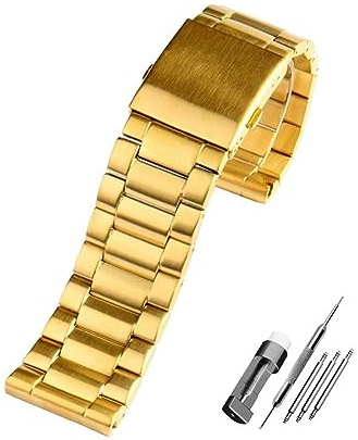 TVKSIPAR 22mm 24mm 26mm 28mm Schwarz Silber Gold Edelstahl Armband Herren Solide Metall Uhr Kette Fit For DIESEL DZ7333 DZ4344 Armband(Gold,22mm)