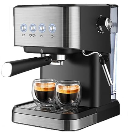 ZyKnaurral Cafetera Espresso 1050W, cafetera con portafiltro, 20 Bar de presión, depósito de Agua de 1,5 litros, Parrilla de Goteo de Acero Inoxidable extraíble