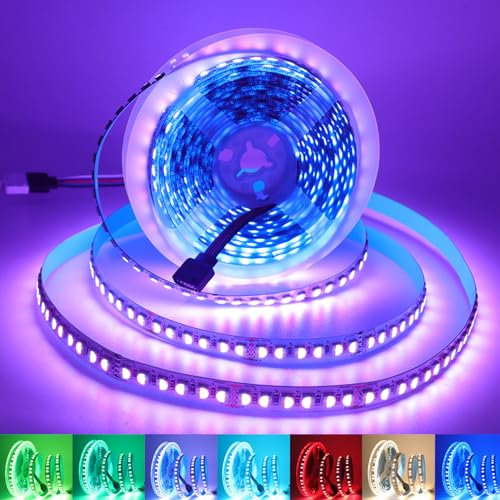 Wisada 5M RGBWW LED Streifen, DC12V 108LEDs/M SMD5050 4 Farbe in 1 RGB+Warmweiß LED Stripe Nicht Wasserdicht IP20 Weiß PCB LED Band für Weihnachtstag, Schlafzimmer, Spielzimmer