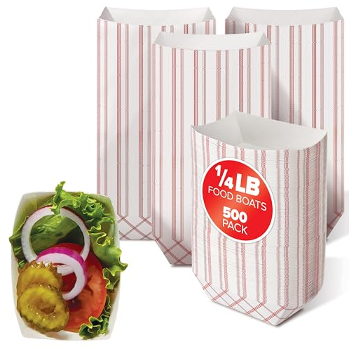 Paper Food Boats (500 Pack) .25 Lb Disposable Red & White Checkered Trays, Eco Friendly Boat, Serving Boats for Concession Food & Condiments, Nacho Serving Dish