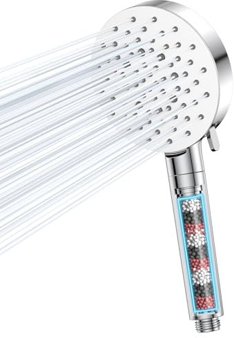 VOXON Duschkopf mit Filter, Hochdruck Shower Head mit 6 Strahlarten, Wassersparender Handbrause mit 3-Lagen-Filtration Druckerhöhende Duschbrause für Entfernen vom harten Wasser, Rest-Chlor, Bakterien