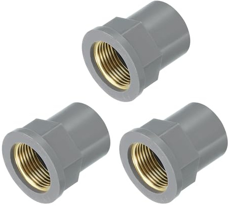 sourcing map 3 Pcs PVC Pipe Fittings, 25mm 3/4 PT Female Brass Threaded Pipe Coupling Pipe Fitting Hose Adapter Connector for Home Sewer Plumbing Irrigation, Grey