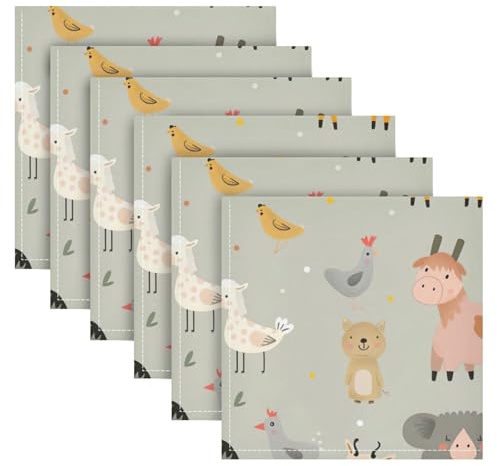 SKYSHU Juego de 6 servilletas de tela de animales de granja, reutilizables, lavables, servilletas de mesa de gran tamaño para familia, boda, cena, fiesta, decoración del hogar, 20 pulgadas