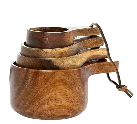 Juego de medidas de taza, tazas medidoras, cuchara medidora de cuchara, juego de tazas y cucharas medidoras de madera, cuchara de madera de granja, cuchara de condimento de azúcar y sal, taza medidora