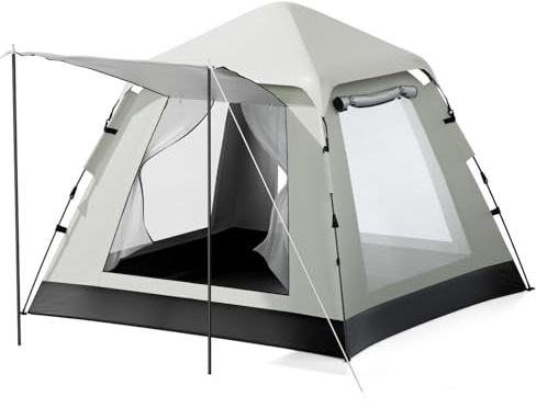 Hombetta 4-Personen-Sofort-Camping-Zelt, 60-Sekunden-Aufbau, wasserdicht (3000 mm), UV-Schutz 50+, 2 Türen & Fenster, tragbar für 2/3/4/5 Personen – Outdoor, Wandern, Glamping, Reisen