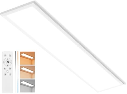 YindaLux LED Panel 100x25cm 30W 3000lm Deckenleuchte Dimmbar Weiß | 2700–6500K einstellbar, Fernbedienung, Nachtlicht, Speicherfunktion, flache Bauform, für Küche, Büro, Wohnzimmer