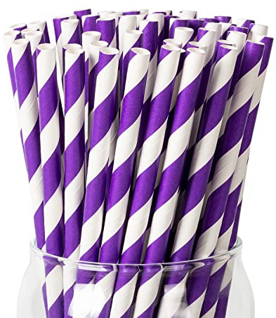 Paquete de 100 Pajitas de Papel Biodegradables - 6x197mm, Perfectas para Fiestas, Cumpleaños, Bodas, Batidos y Cócteles (Morado oscuro) | Pajitas desechables biodegradables para Pascua, Halloween, Navidad, carnaval y fiestas de verano [19 cm x 0,6 cm]