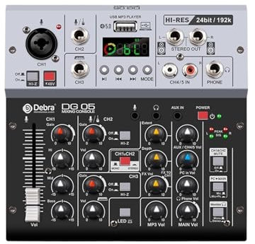 Mesa de Mezclas, Tarjeta de sonido con interfaz DG05 de 24 bits y 192 kHz, calidad de estudio 5.0 BT for PC, guitarra eléctrica, grabación en, canto con monitoreo