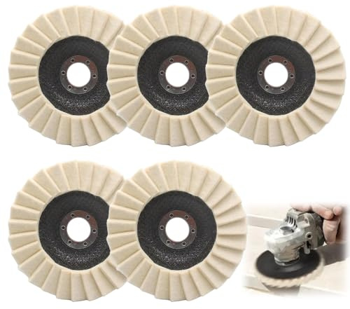 5 Stück Polierscheibe 125mm x 22.2mm, Filz Glanz Polier Scheibe Filz Polierfächerscheibe Flex Polierscheibe für Polieraufsatz Winkelschleifer zum Schleifen Polieren von Lack Holz Edelstahl Plastik