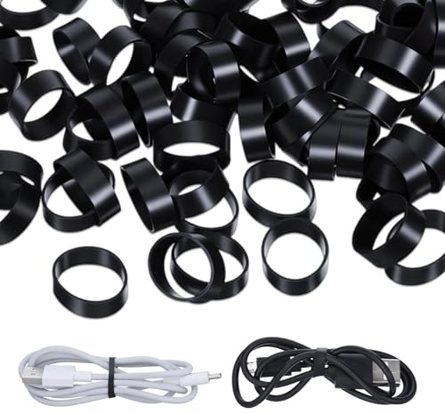 Thinp 200 Pcs Small Thick Rubber Bands, 0.8in/20mm Silicone Cable Ties Elastic & Reusable Flat Rubber Bands Non-Slip Silicone Rubberbands Strong Rubberbands for Wire Cord Cable Organization(Black)