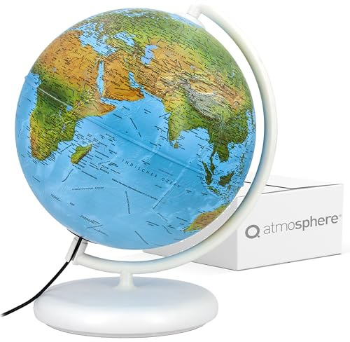 Q atmosphere® Gaia 2.0 Leuchtglobus 25 cm mit AR-App | Mit aktueller AR-App, deutscher Beschriftung und physisch-politischer Doppelbild-Kartografie