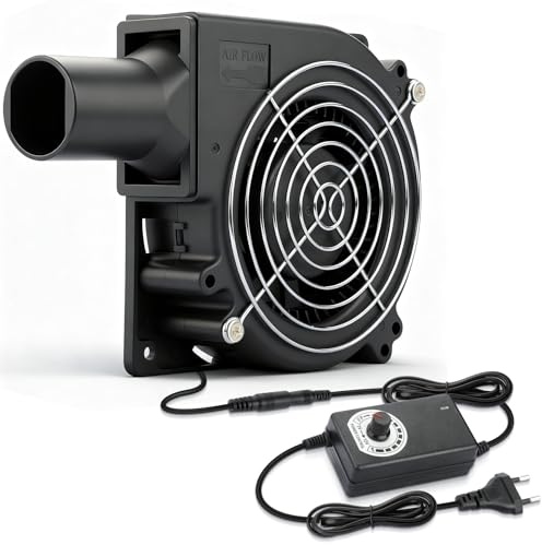 Wathai Radiallüfter 230v Gebläse Lüfter 120mm Turbinen mit Drehzahlregler 230v für Aufblasen, Kaminofen, BBQ Picknick, Growzelt, 3D Druck, Kühlung Lüfter für Haushaltsgeräte (mit Rohr)